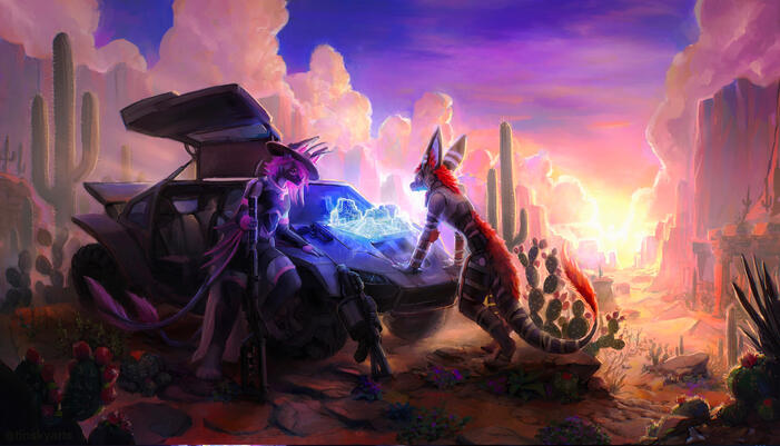 Illustrated full body and background and one extra character
